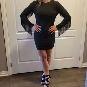 LIKELY black New With tags designer fringed sleeves Sheath dress